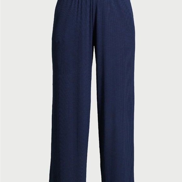 Joyspun Nautical Navy Ribbed Knit Pull On Side Pockets Sleep Pants - Picture 2 of 13